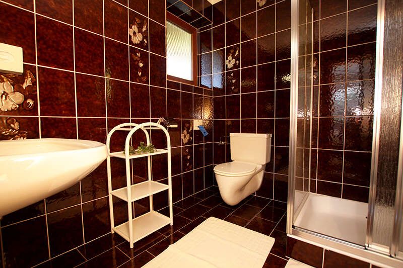 Bad mit Dusche und WC im Appartement 2 im Haus Margret